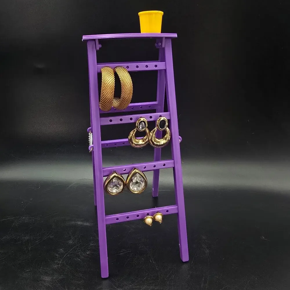 Vintage Purple Ladder Earring Rack Tree with Paint Bucket Plastic 1980s